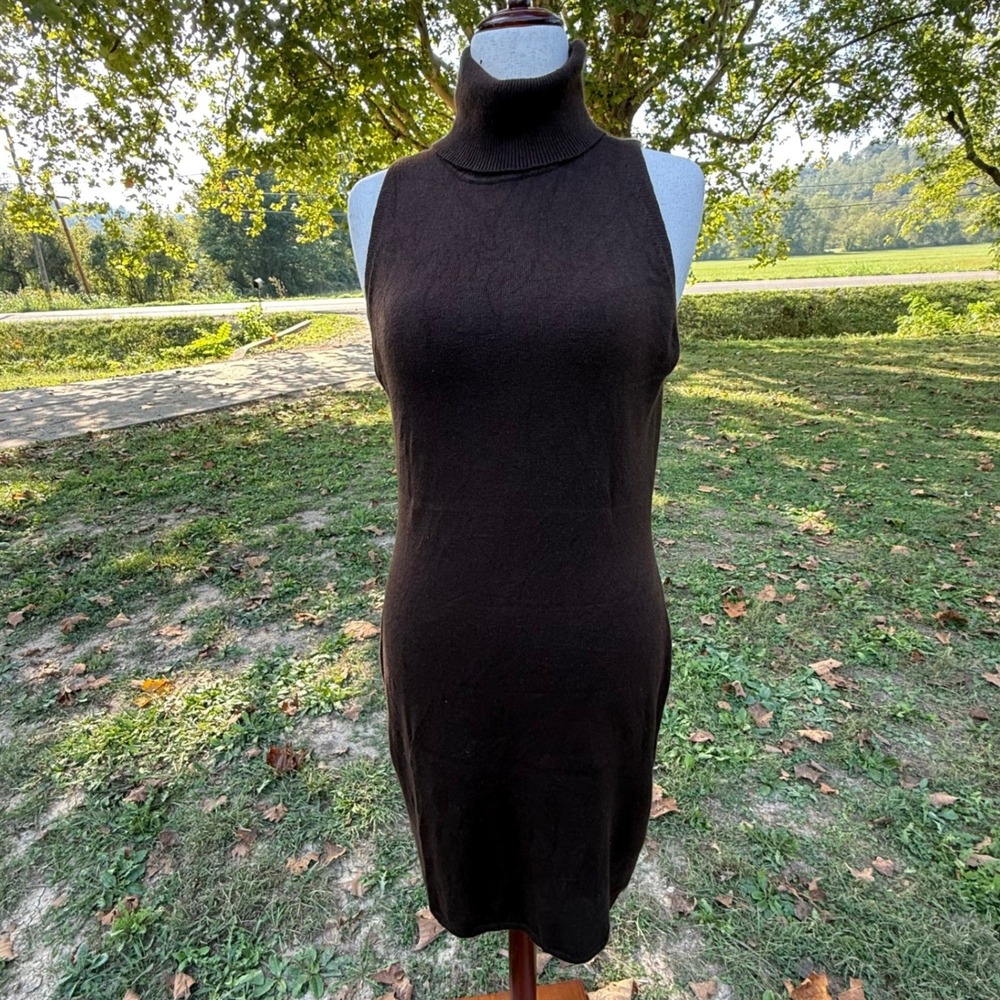 Lauren Ralph Lauren Brown Silk Cashmere Turtleneck Sleeveless Sweater Dress L
